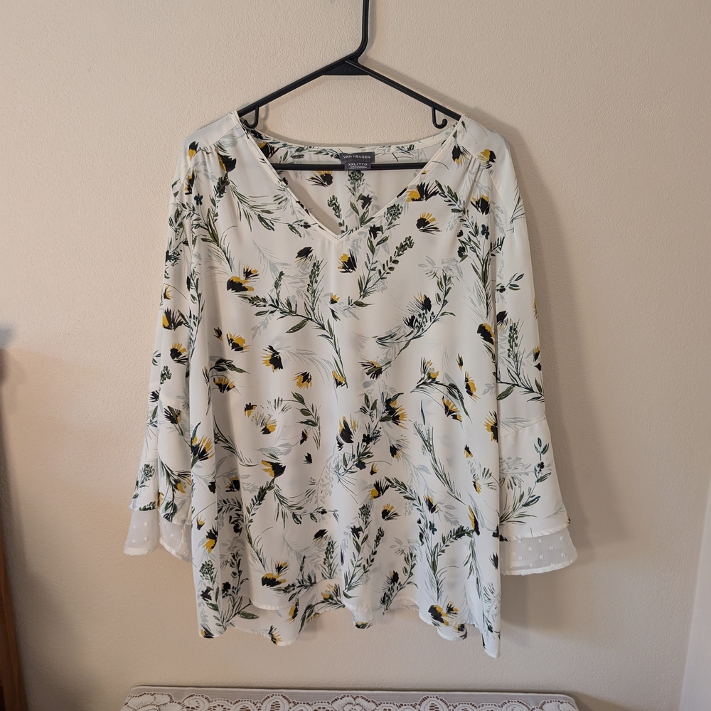Van Heusen White and Yellow Floral Blouse